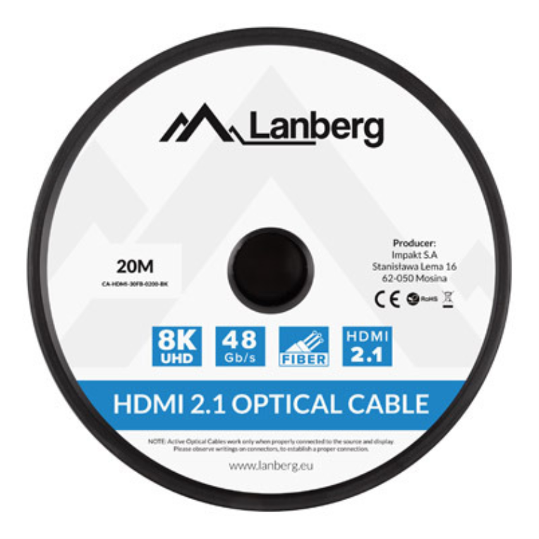 CABLE HDMI AOC LANBERG V2.1 M/M OPTICO ACTIVO 8K60HZ 20M NEGRO - detalle