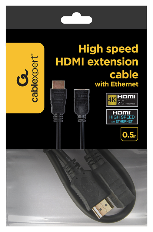CABLE HDMI GEMBIRD EXTENSION MACHO HEMBRA V2.0 ALTA VELOCIDAD CON ETHERNET 0,5M - detalle