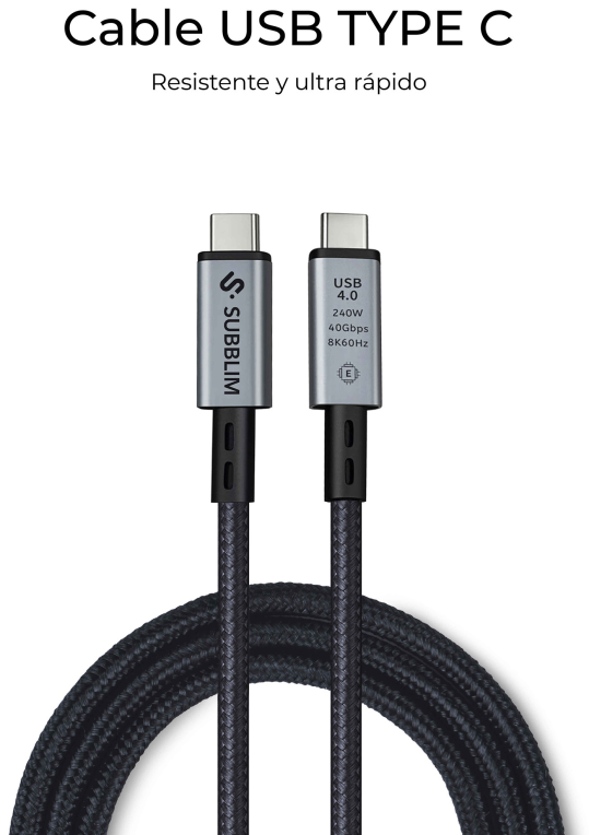 CABLE HIGH 240W C-C USB4.0 8K 1,5M - detalle
