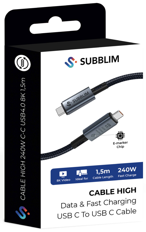 CABLE HIGH 240W C-C USB4.0 8K 1,5M - detalle