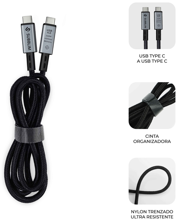 CABLE HIGH 240W C-C USB4.0 8K 1,5M - detalle