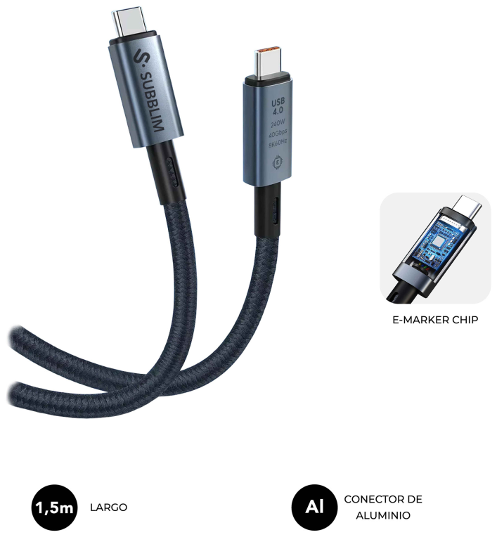 CABLE HIGH 240W C-C USB4.0 8K 1,5M