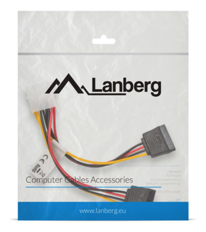 CABLE LANBERG ALIMENTACION MOLEX MACHO A 2X SATA HEMBRA 15 CM - detalle