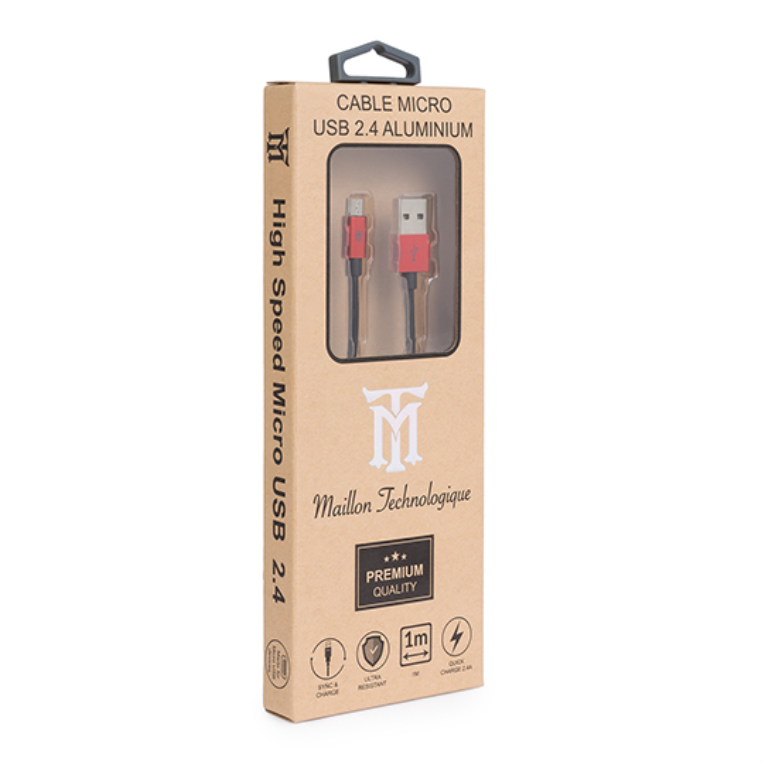 CABLE MAILLON PREMIUM MICRO USB 2.4 ALUMINIO ROJO 1M - detalle