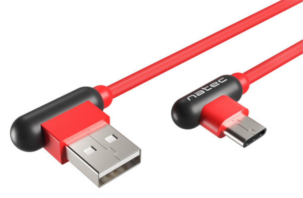 CABLE NATEC USB-C MACHO A USB-A 2.0 MACHO 1M CONECTORES EN ANGULO ROJO EN CAJA - detalle