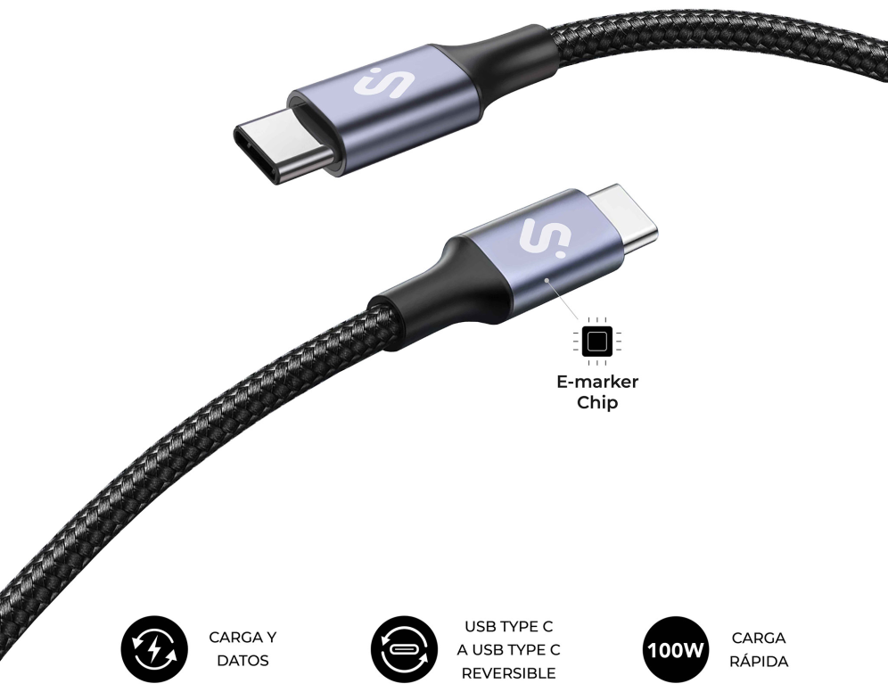 CABLE PLUS 100W C-C 2M BLACK - detalle