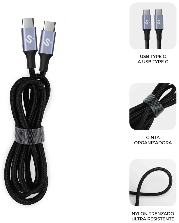 CABLE PLUS 100W C-C 2M BLACK - detalle