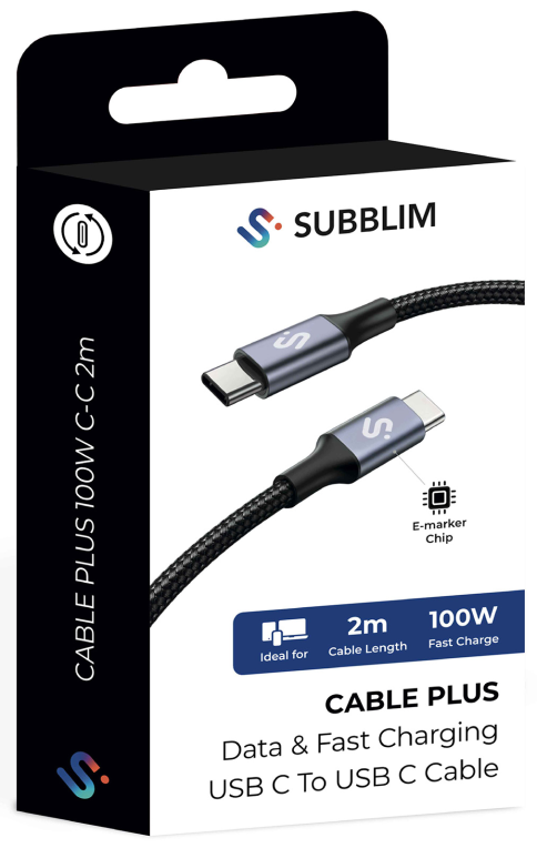 CABLE PLUS 100W C-C 2M BLACK - detalle