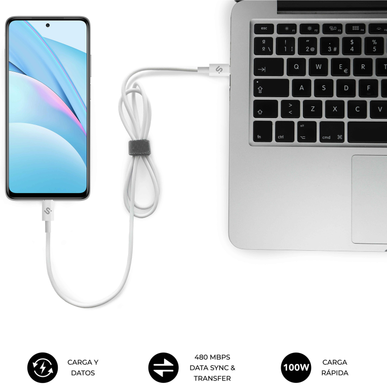 CABLE PLUS 100W C-C 2M WHITE - detalle