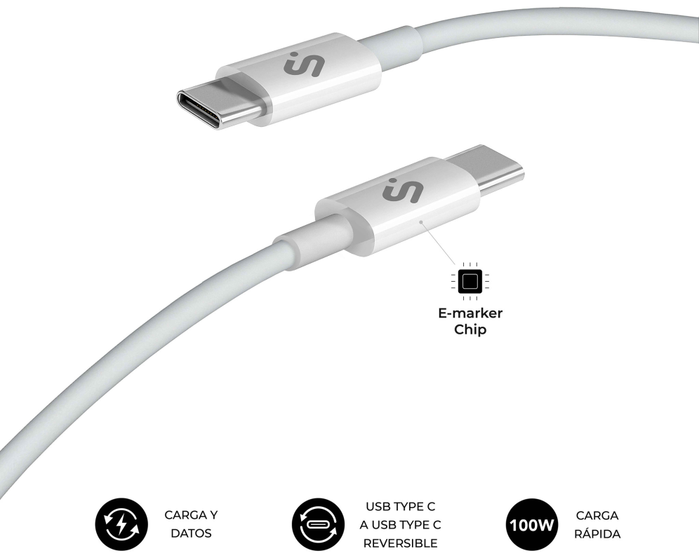 CABLE PLUS 100W C-C 2M WHITE - detalle