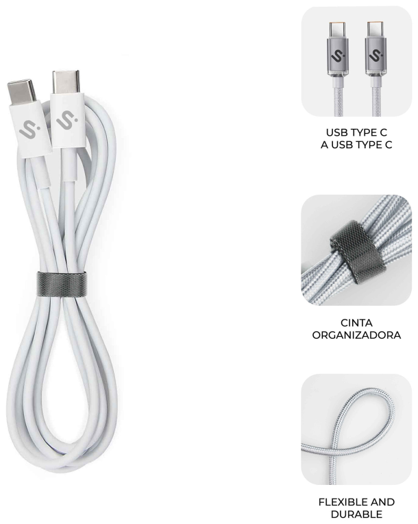 CABLE PLUS 100W C-C 2M WHITE - detalle