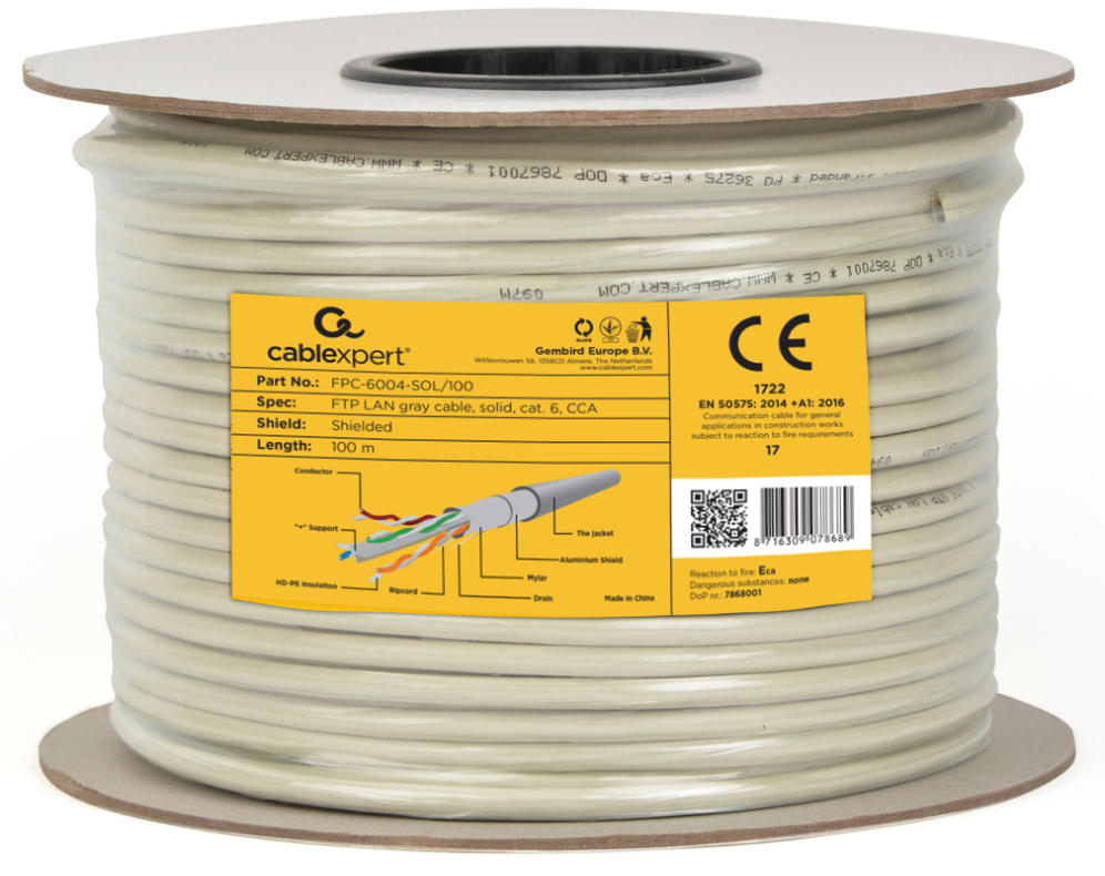 CABLE RED CAT6 FTP GEMBIRD PREMIUM CCA SOLIDO ECA 100 M - detalle
