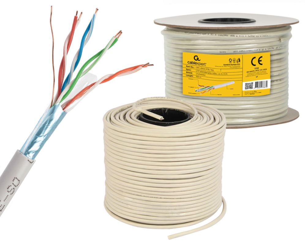 CABLE RED FTP GEMBIRD CAT5E CCA PREMIUM SOLIDO 100 M - detalle