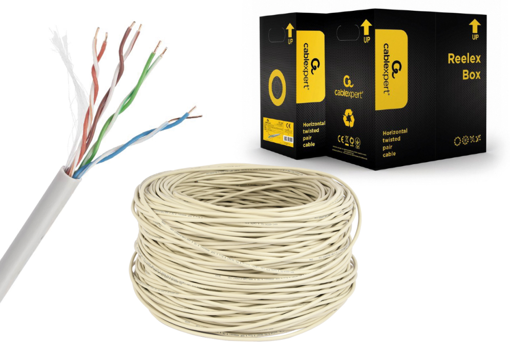 CABLE RED GEMBIRD UTP CAT5E SOLIDO CCA AWG24 BOBINA 305M GRIS - detalle