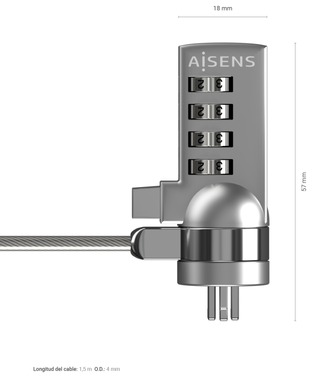 CABLE SEGURIDAD AISENS CERRADURA COMBINACION 1.5M - detalle