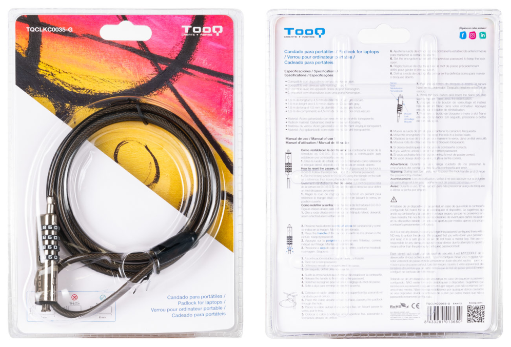 CABLE SEGURIDAD TOOQ NANO 2.5X6MM COMBINACION PORTATIL - detalle