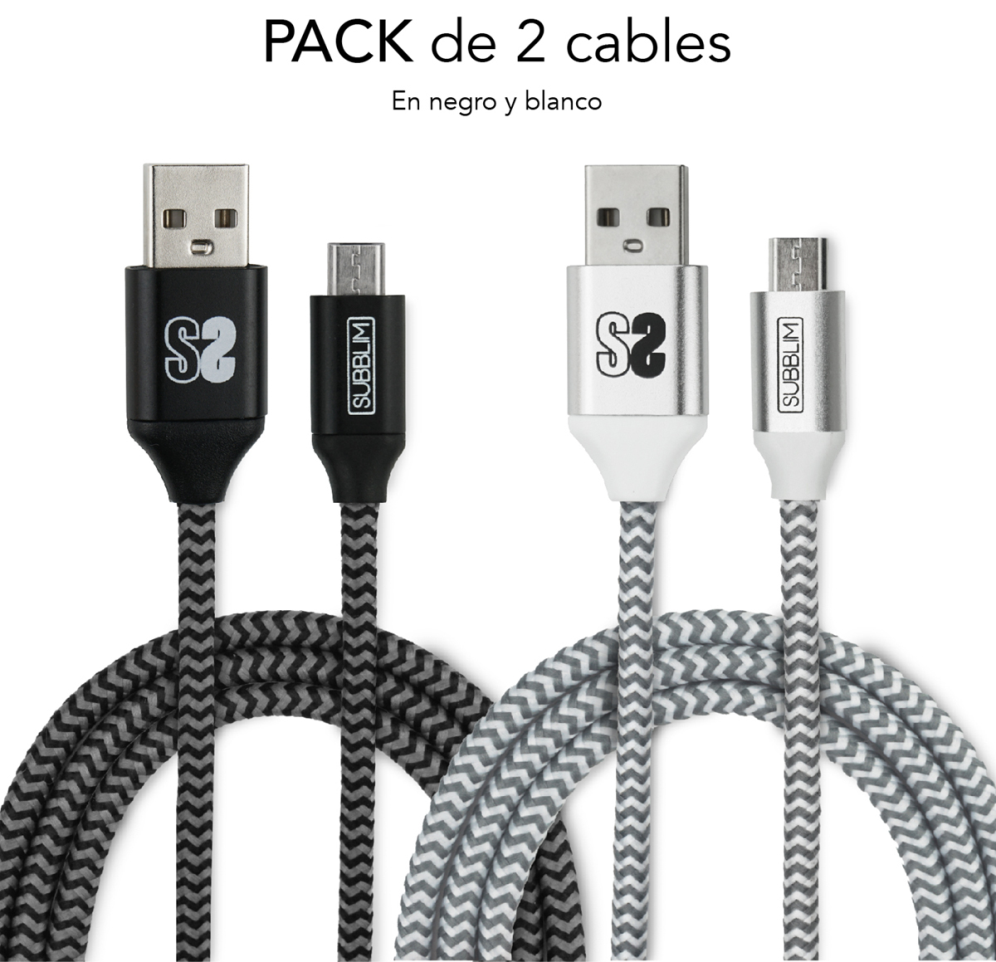 CABLE SUBBLIM 2X PREMIUM MICRO USB 2.4A 1M ALU BLACK/SILVER - detalle