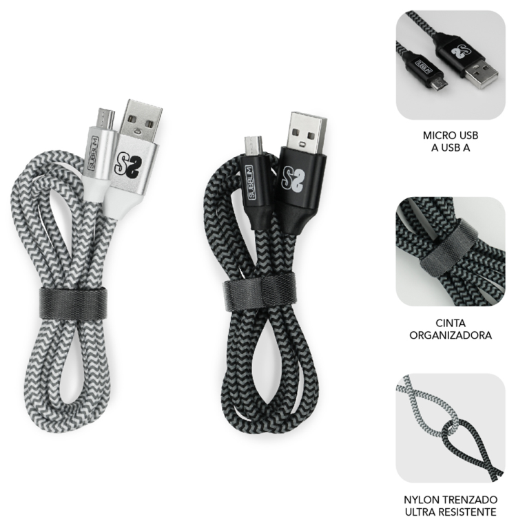 CABLE SUBBLIM 2X PREMIUM MICRO USB 2.4A 1M ALU BLACK/SILVER - detalle