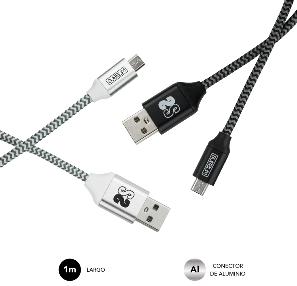 CABLE SUBBLIM 2X PREMIUM MICRO USB 2.4A 1M ALU BLACK/SILVER - detalle