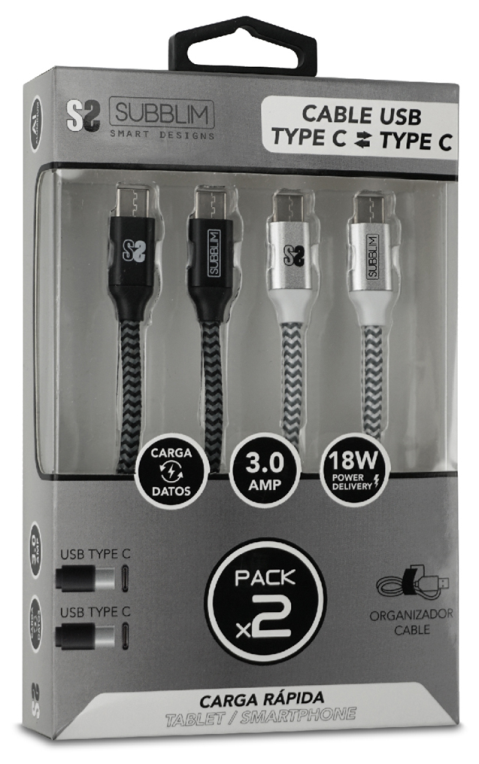 CABLE SUBBLIM 2X PREMIUM USB C TO USB C ALU BLACK/SILVER - detalle