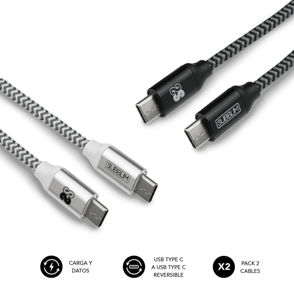 CABLE SUBBLIM 2X PREMIUM USB C TO USB C ALU BLACK/SILVER