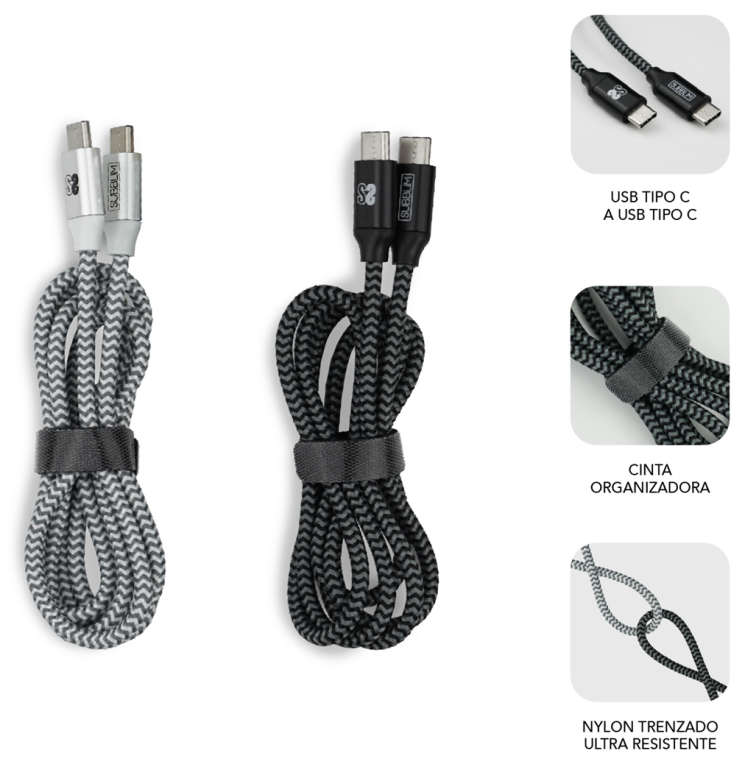 CABLE SUBBLIM 2X PREMIUM USB C TO USB C ALU BLACK/SILVER - detalle