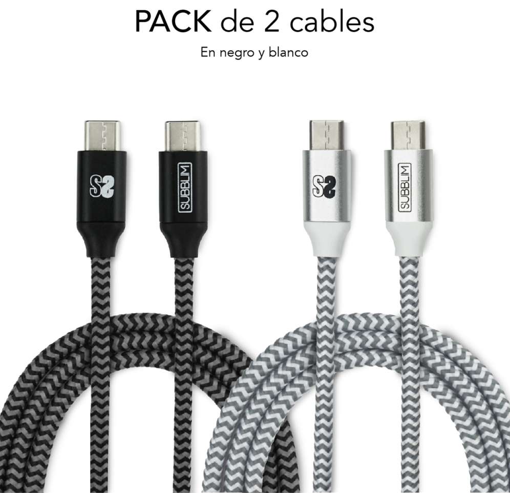 CABLE SUBBLIM 2X PREMIUM USB C TO USB C ALU BLACK/SILVER - detalle