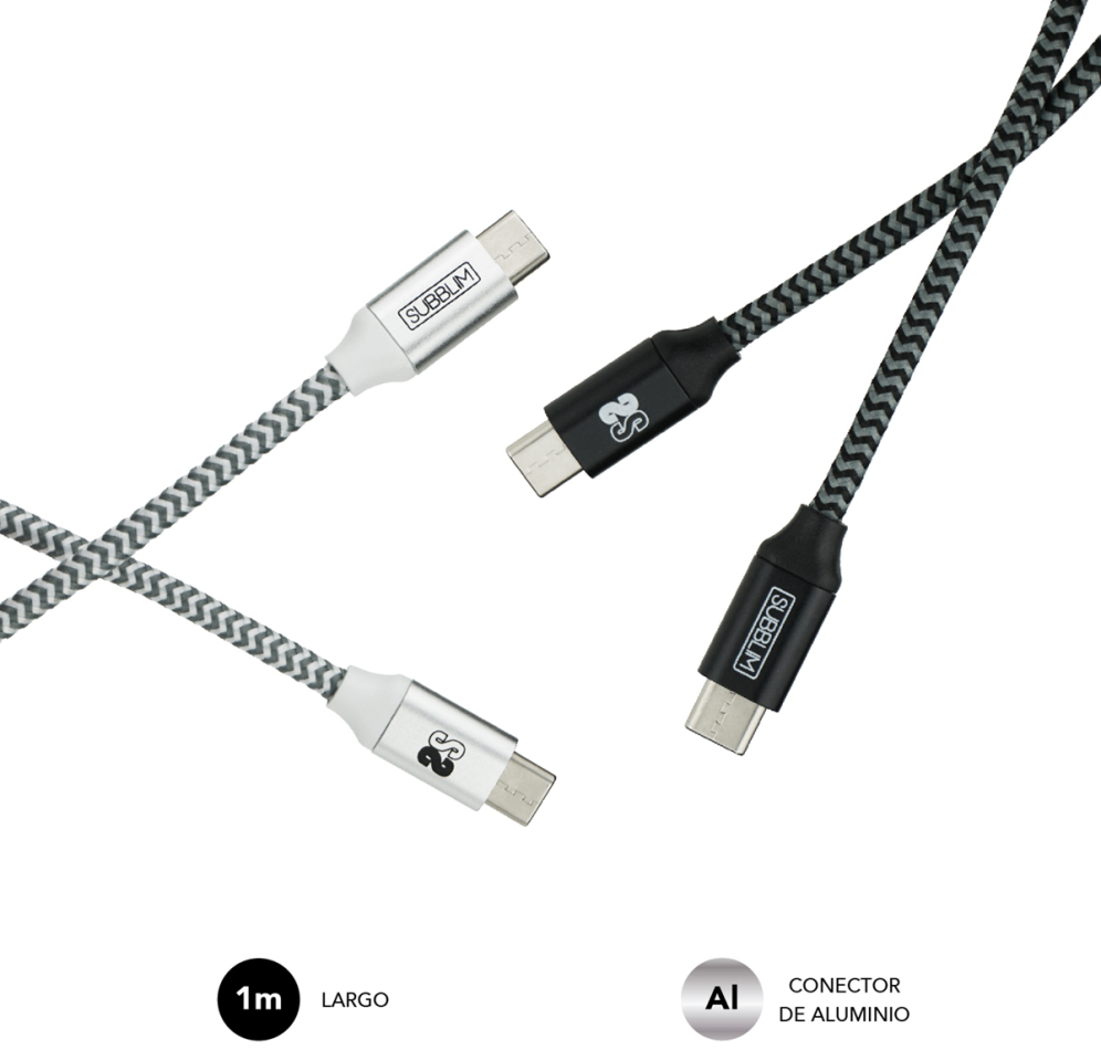 CABLE SUBBLIM 2X PREMIUM USB C TO USB C ALU BLACK/SILVER - detalle