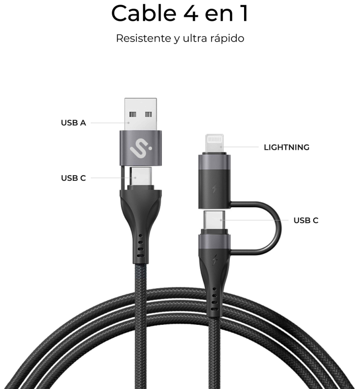 CABLE TOP 4IN1 60W C-C-L-A 1M - detalle