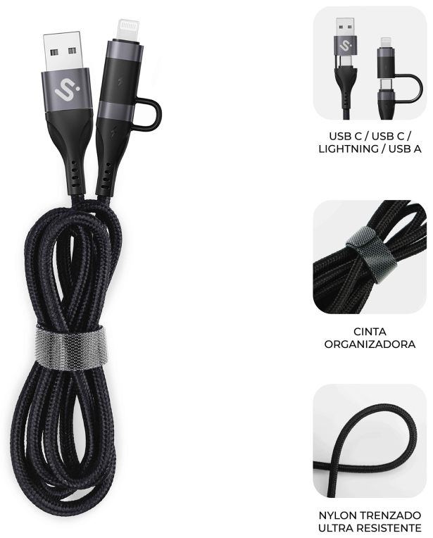 CABLE TOP 4IN1 60W C-C-L-A 1M - detalle