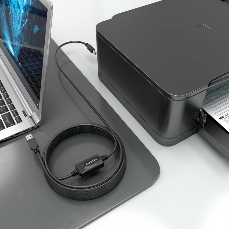 CABLE USB 2.0 AISENS CON AMPLIFICADOR TIPO A/M-B/M, NEGRO, 10M - detalle
