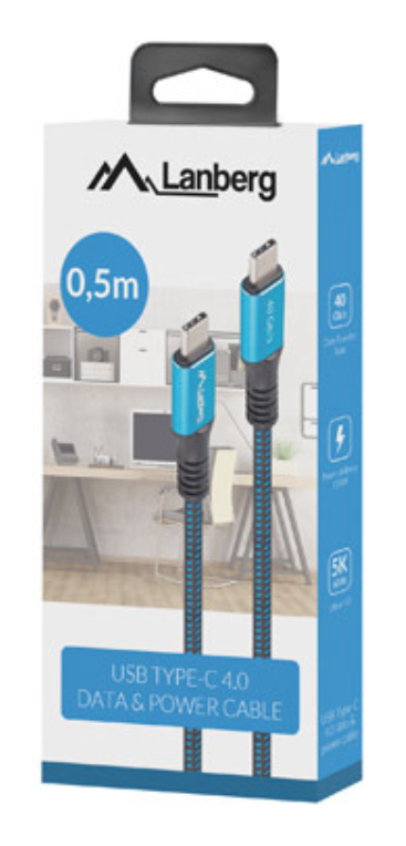 CABLE USB-C 4.0 LANBERG MACHO/MACHO 0.5M 100W 8K 30HZ NEGRO/AZUL - detalle
