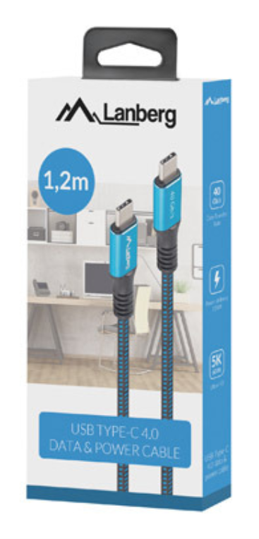 CABLE USB-C 4.0 LANBERG MACHO/MACHO 1.2M 100W 8K 30HZ NEGRO/AZUL - detalle