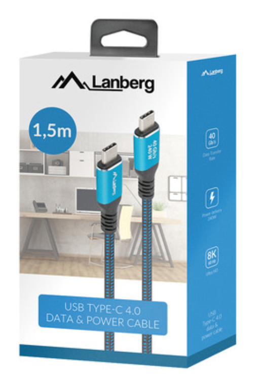 CABLE USB-C 4.0 LANBERG MACHO/MACHO 1.5M 240W 8K 60HZ NEGRO/AZUL - detalle