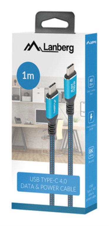 CABLE USB-C 4.0 LANBERG MACHO/MACHO 1M 240W 8K 60HZ NEGRO/AZUL - detalle