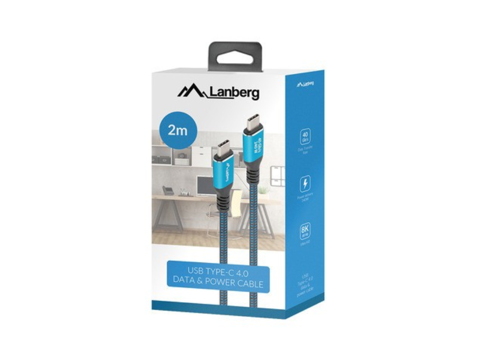 CABLE USB-C 4.0 LANBERG MACHO/MACHO 2M 240W 8K 60HZ NEGRO/AZUL - detalle