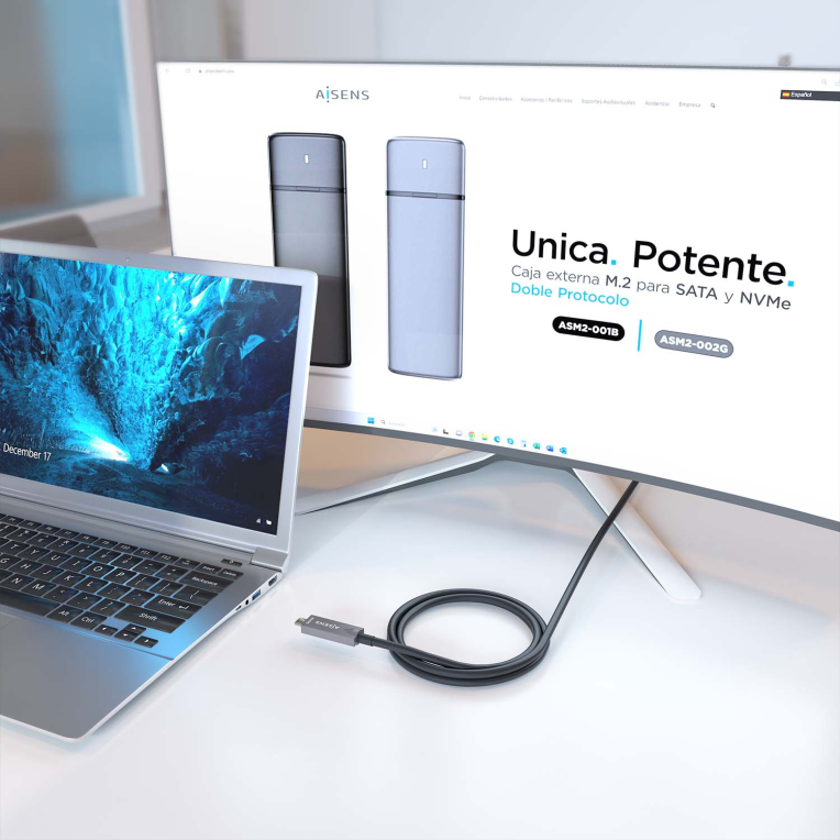 CABLE USB3.1 AISENS GEN2 10GBPS AOC 4K 3A 60W E-MARK USB-C M/M 10M - detalle