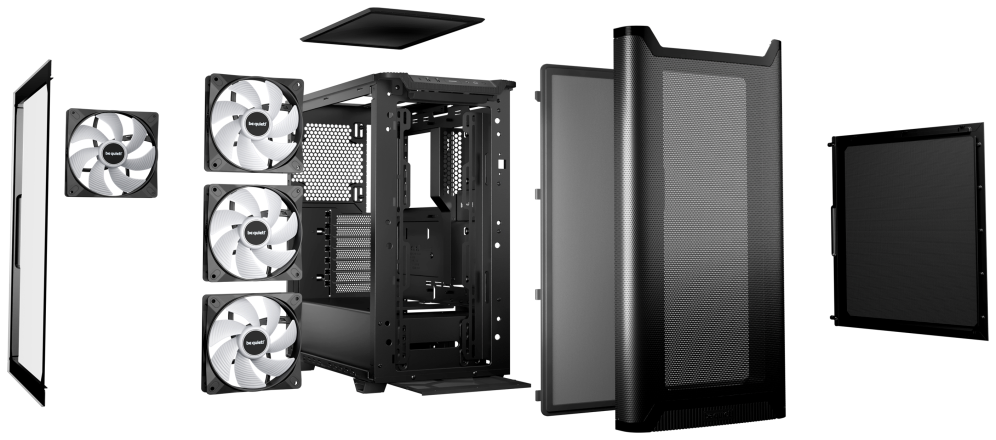 CAJA BEQUIET PURE BASE 501 DX 3X VENT 140 MM S/N NEGRO - detalle