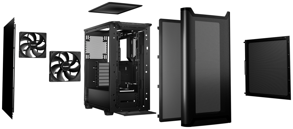 CAJA BEQUIET PURE BASE AIRFLOW 501 ATX 2XVENT 140 MM S/N NEGRO - detalle