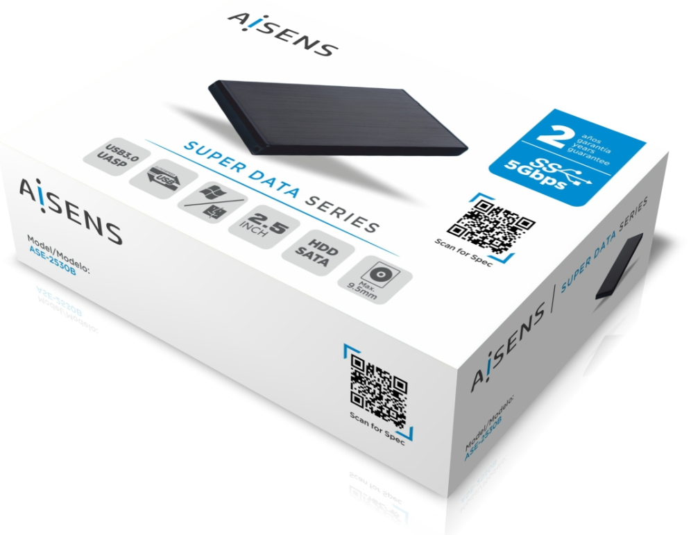 CAJA EXTERNA 2 5" AISENS ASE-2530B 9.5MM SATA A USB 3.0 USB3.1 GEN1 NEGRA - detalle