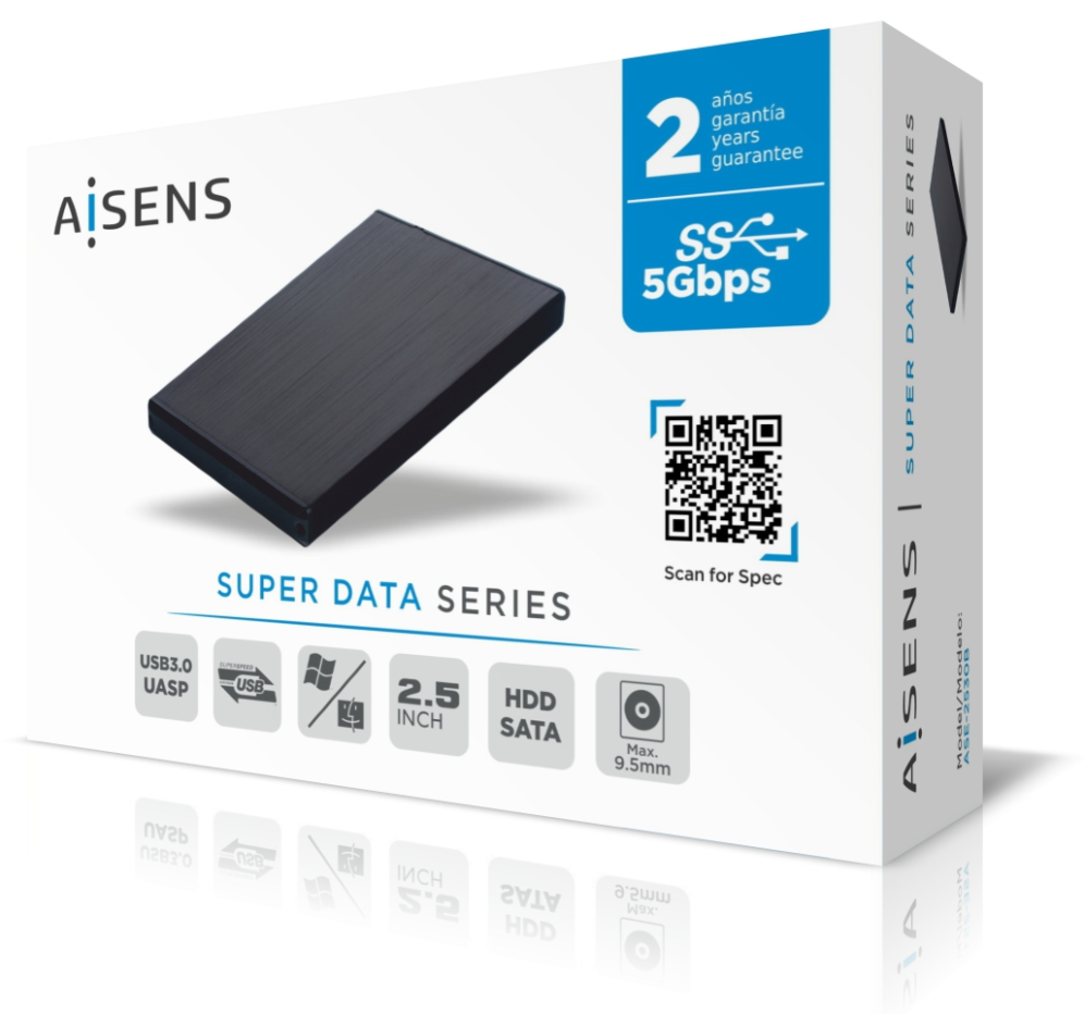 CAJA EXTERNA 2 5" AISENS ASE-2530B 9.5MM SATA A USB 3.0 USB3.1 GEN1 NEGRA - detalle