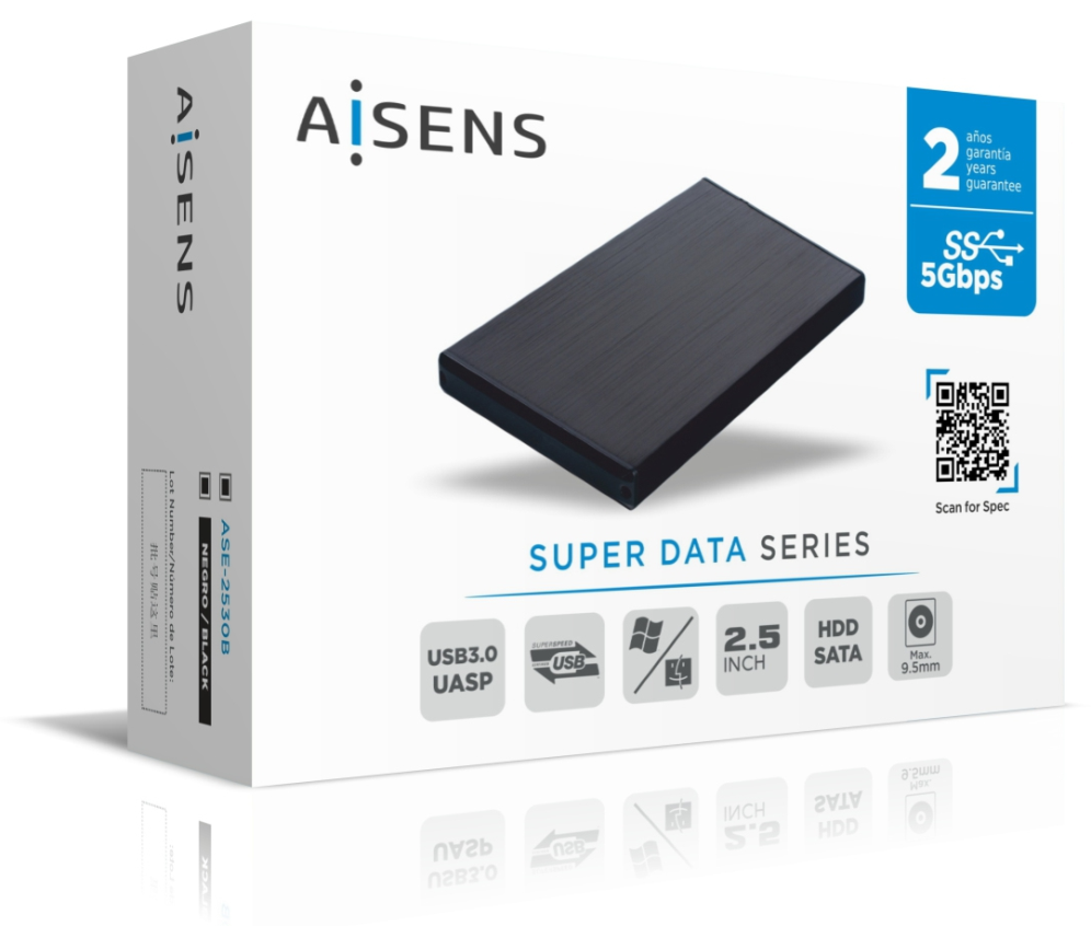 CAJA EXTERNA 2 5" AISENS ASE-2530B 9.5MM SATA A USB 3.0 USB3.1 GEN1 NEGRA - detalle