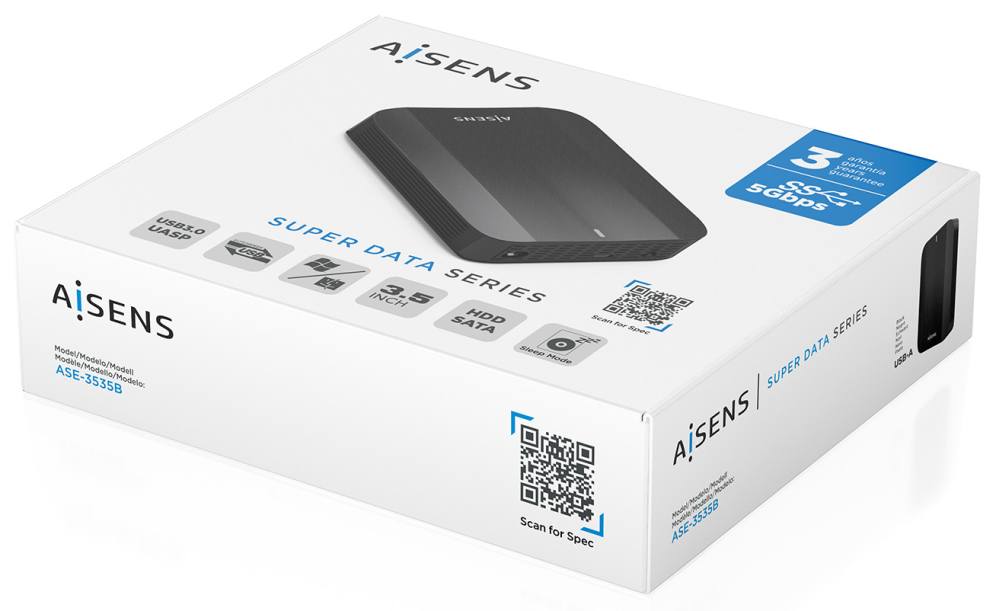 CAJA EXTERNA AISENS 3.5" SATA A USB-C USB3.1 GEN1 NEGRA - detalle