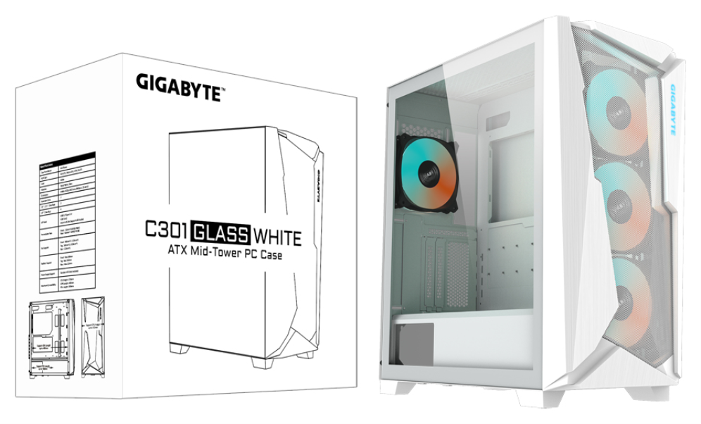 CAJA GAMING GIGABYTE AC301GW V2 ATX 2XUSB3.0 1XUSBC RGB S/F BLANCO - detalle