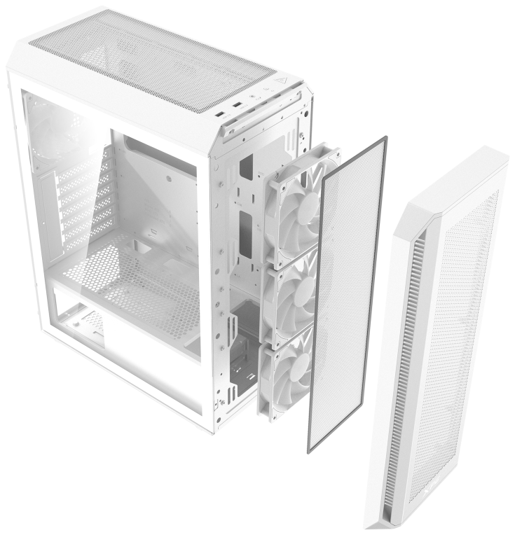 CAJA GAMING XPG VALOR AIR PLUS ATX 4X120MM 1X120MM REV FAN WH SIN PSU - detalle