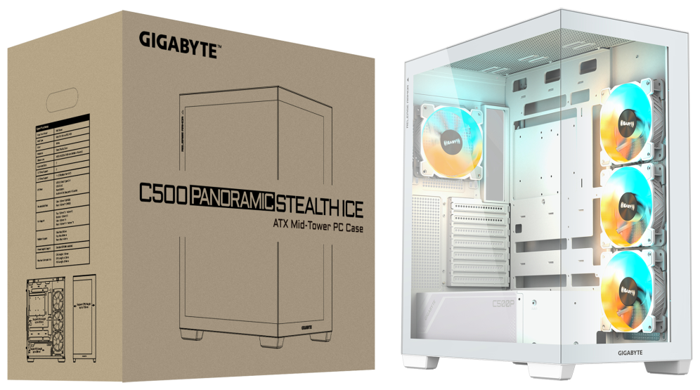 CAJA GIGABYTE C500 PANORAMIC STLEATH ATX 4 VENT 120MM BLANCA - detalle
