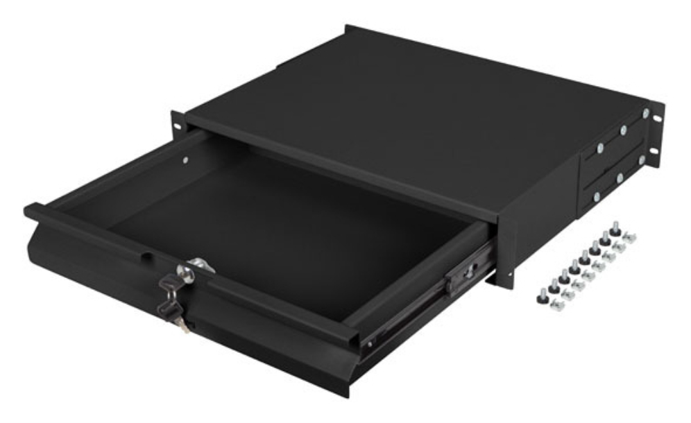 CAJON PARA RACK 19" 2U 483X360MM HASTA 90KG NEGRO CIERRE FRONTAL - detalle