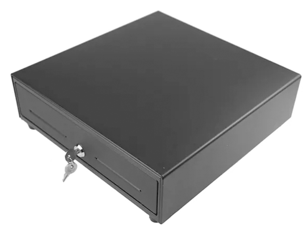 CAJON PORTAMONEDAS MUSTEK 410X415 MM 5 BILL/8 MON RJ12 MICROSWITCH NEGRO