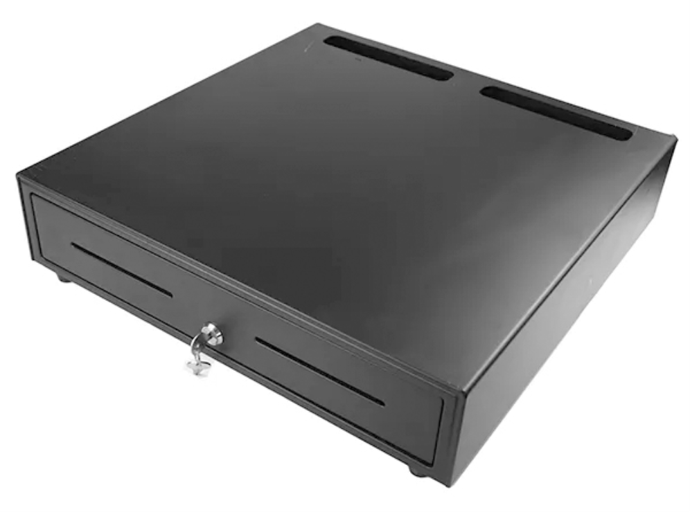 CAJON PORTAMONEDAS MUSTEK 460X465 MM 5 BILL/8 MON RJ12 MICROSWITCH NEGRO