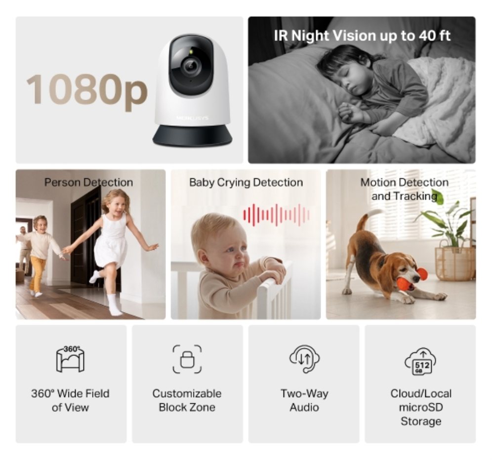 CAMARA MERCUSY MC200 WIFI PAN/TILT HOME SECURITY - detalle